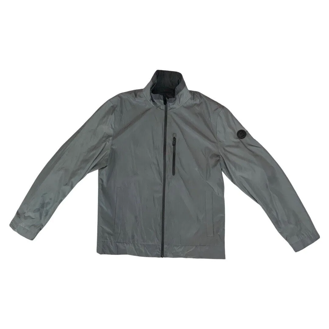 00's Shiny Silver Michael Kors Zip-Up Packable Windbreaker Jacket Large