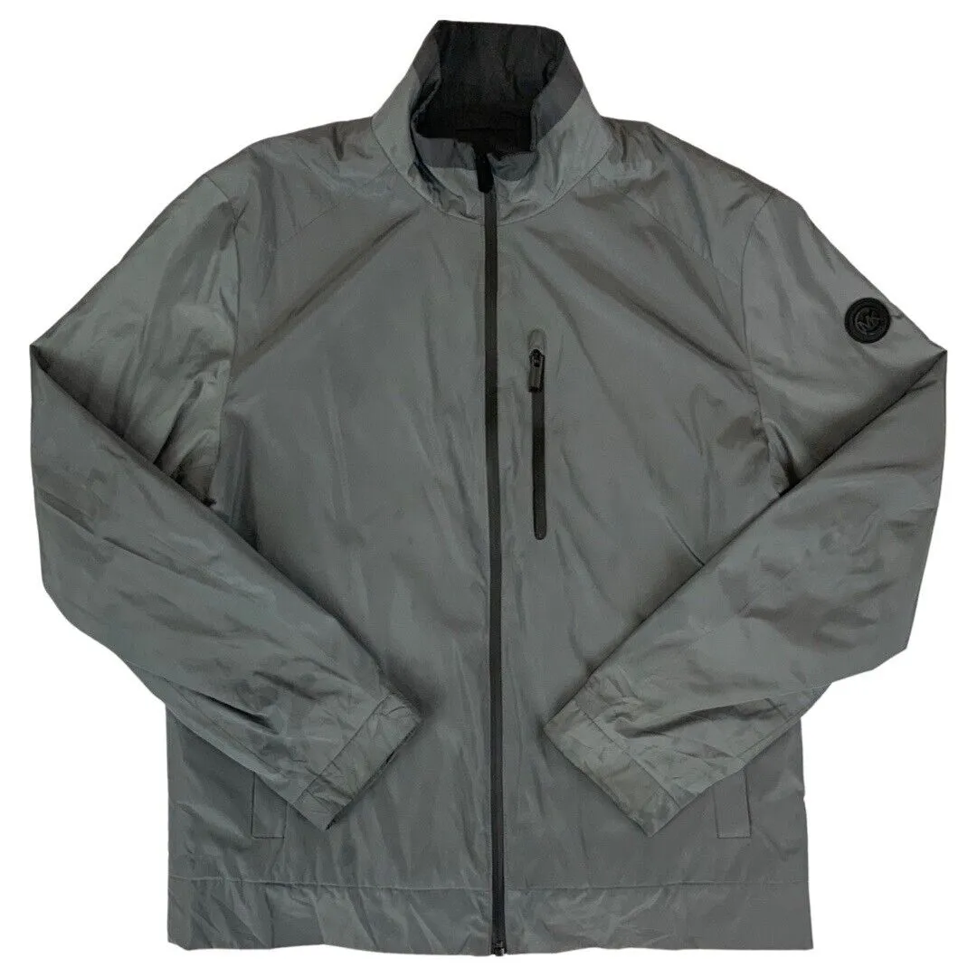 00's Shiny Silver Michael Kors Zip-Up Packable Windbreaker Jacket Large