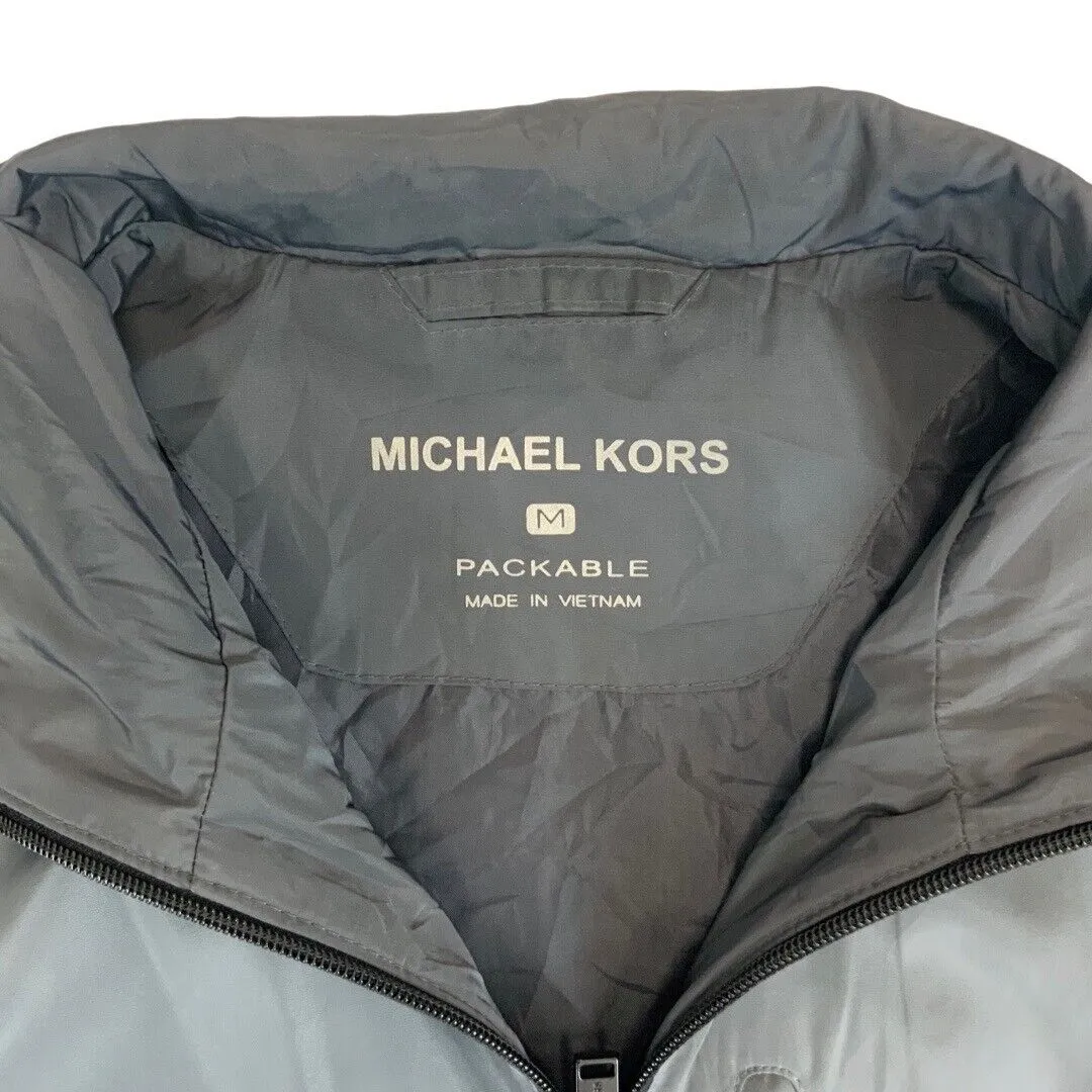 00's Shiny Silver Michael Kors Zip-Up Packable Windbreaker Jacket Large