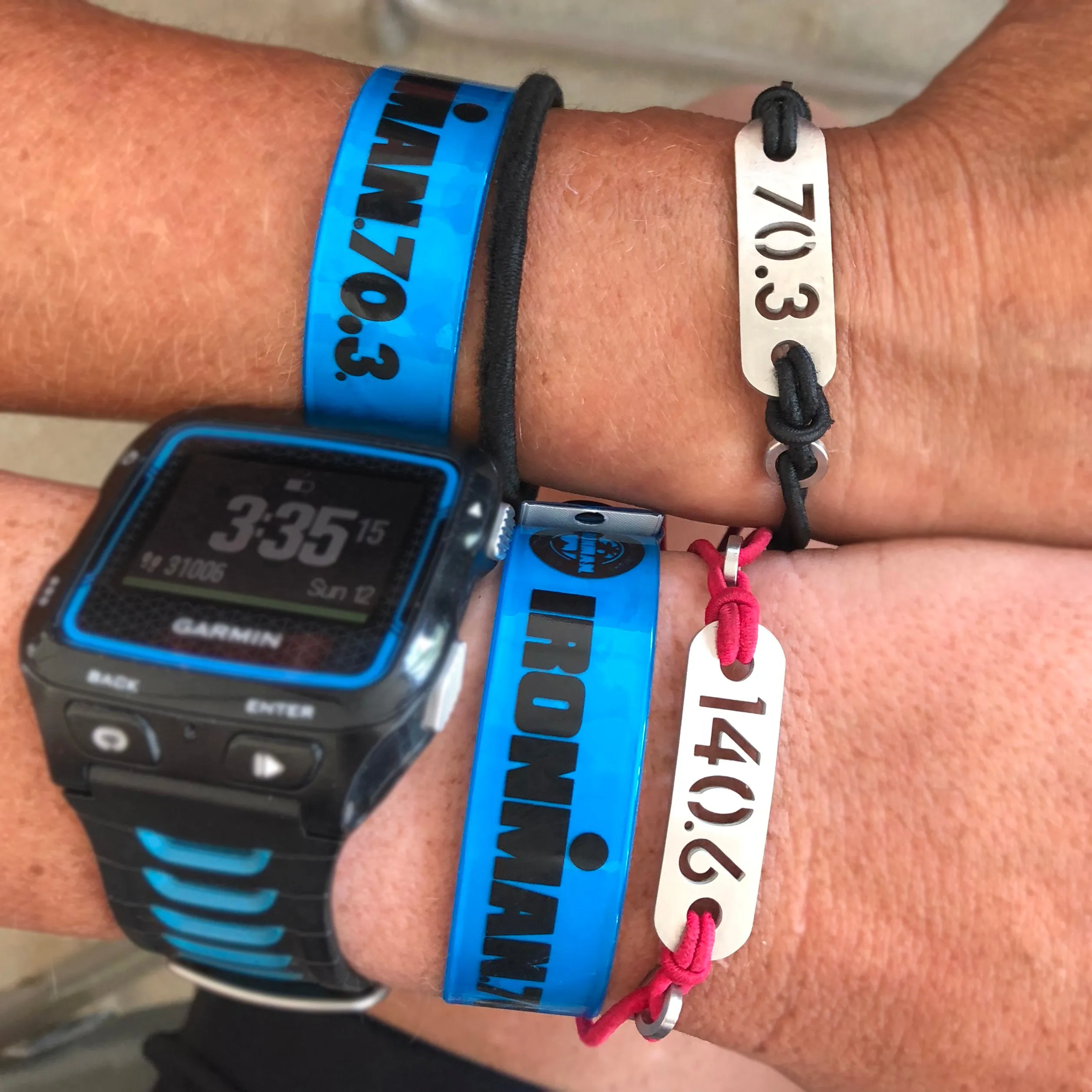 70.3 Half Iron Distance Triathlon Pink Bracelet - Tie Stretch Adjustable