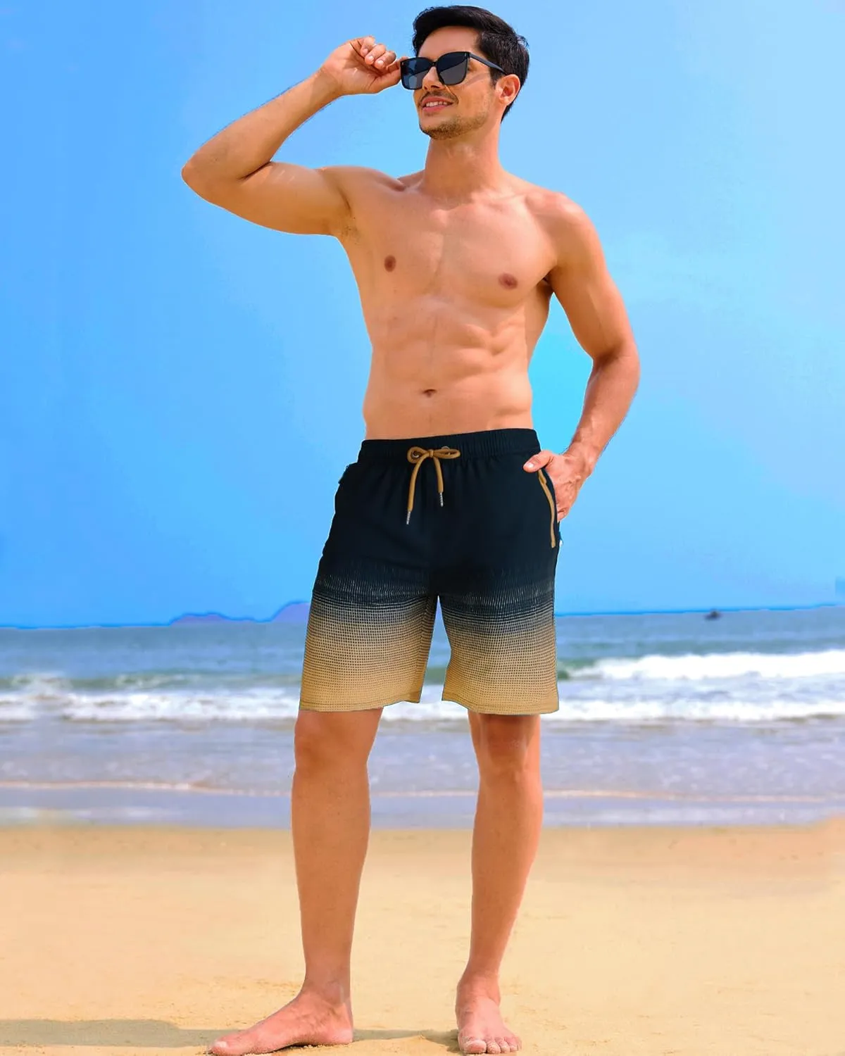 APTRO Men's Swim Trunks 9 inch Bathing Suit Swim Board Shorts Quick Drying Beach Shorts with Zipper Pockets