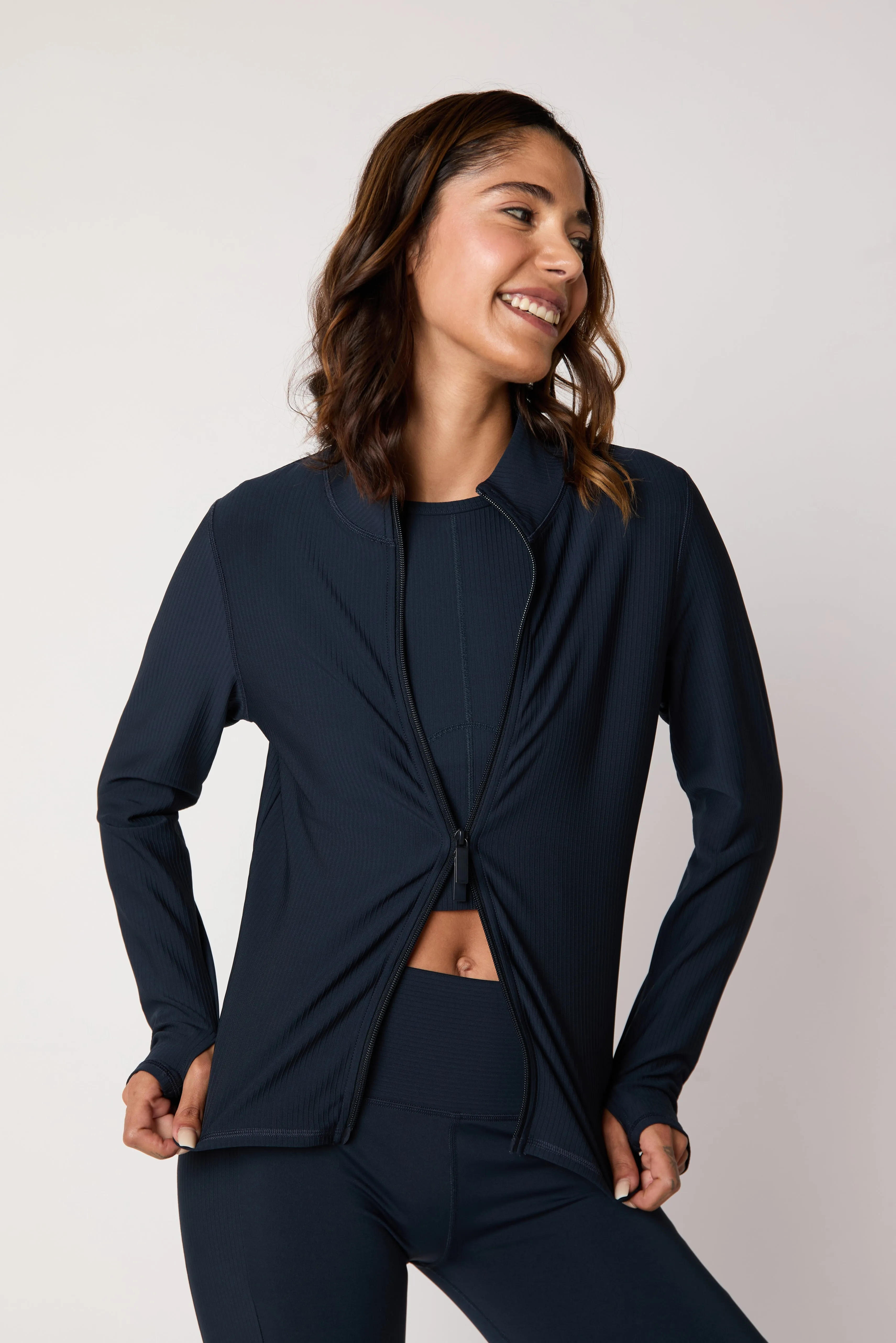 ASQ Rib Zip Thru Jacket- True Navy
