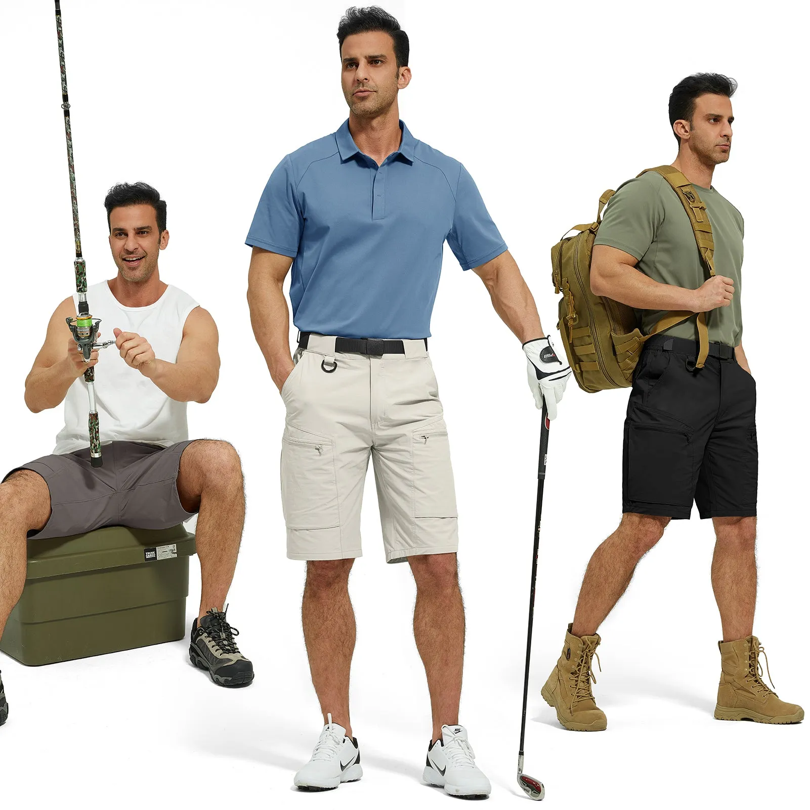 BLITZ Men's Quick Dry Tactical Shorts w/ Built-in Belt