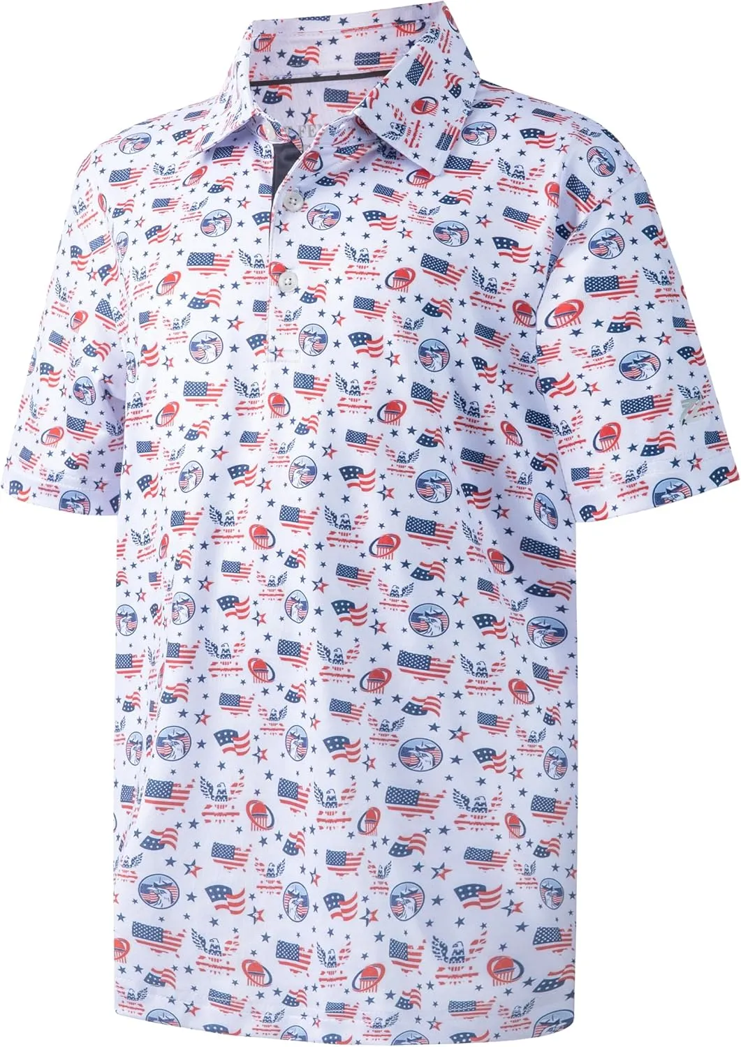 Boys Polo Shirt Short Sleeve Performance Dry Fit Stretch Funny Print Active Casual Collared Golf Shirts for Boy