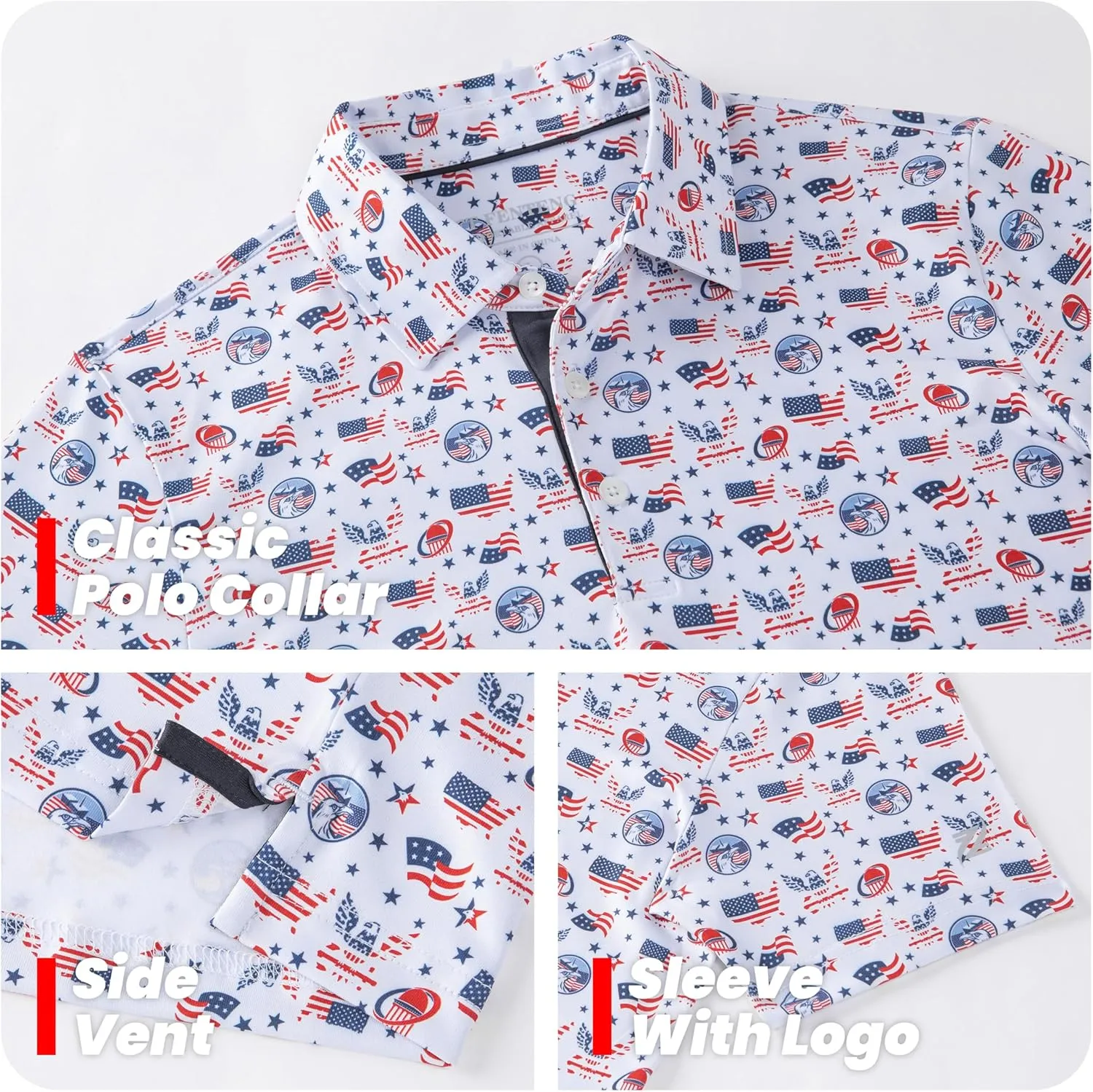 Boys Polo Shirt Short Sleeve Performance Dry Fit Stretch Funny Print Active Casual Collared Golf Shirts for Boy