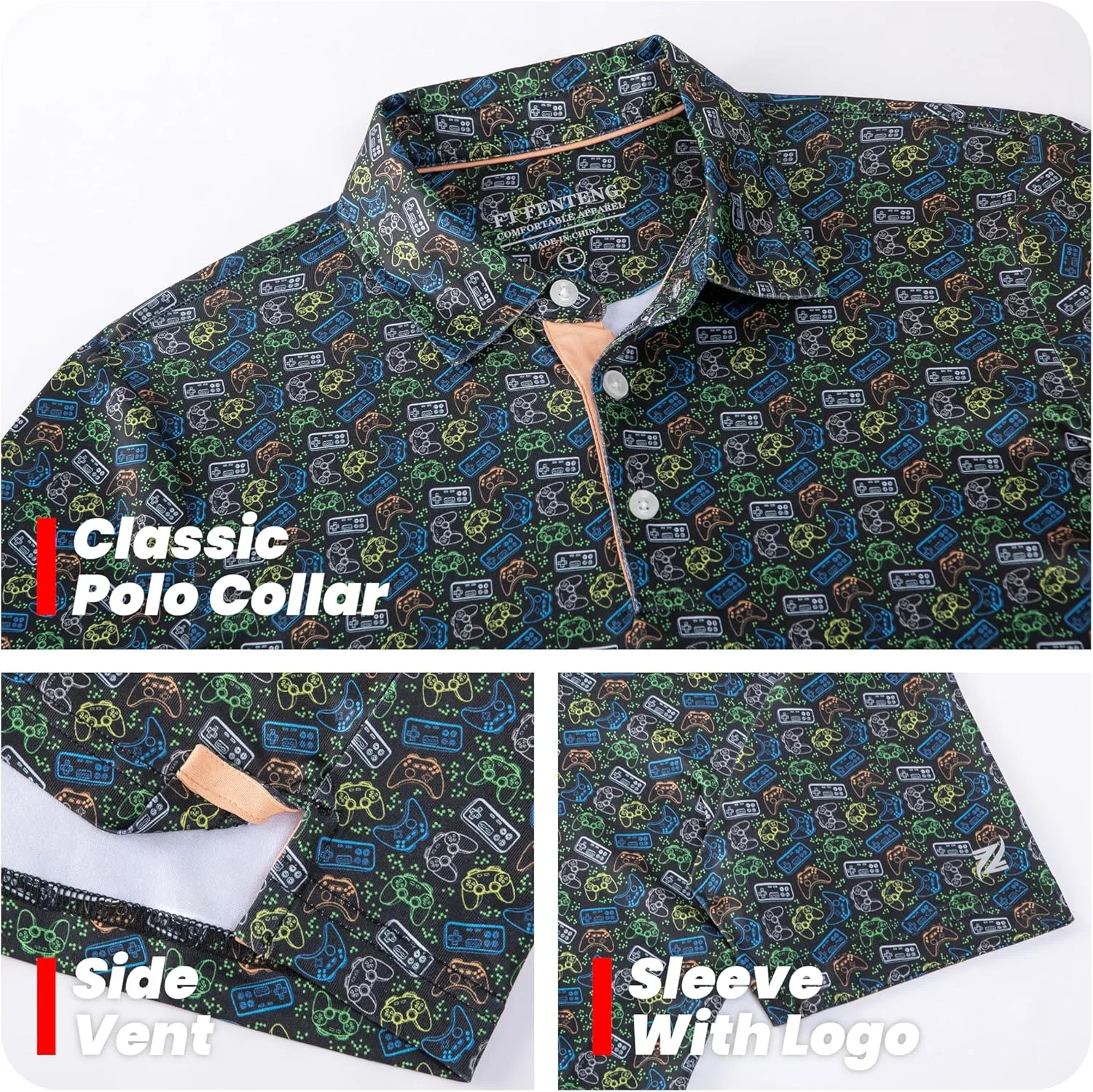 Boys Polo Shirt Short Sleeve Performance Dry Fit Stretch Funny Print Active Casual Collared Golf Shirts for Boy