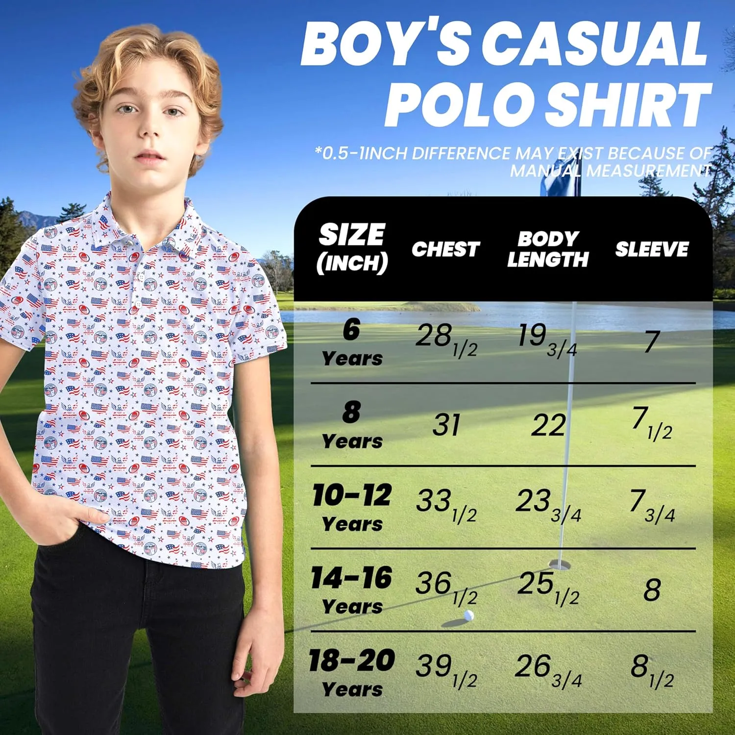 Boys Polo Shirt Short Sleeve Performance Dry Fit Stretch Funny Print Active Casual Collared Golf Shirts for Boy