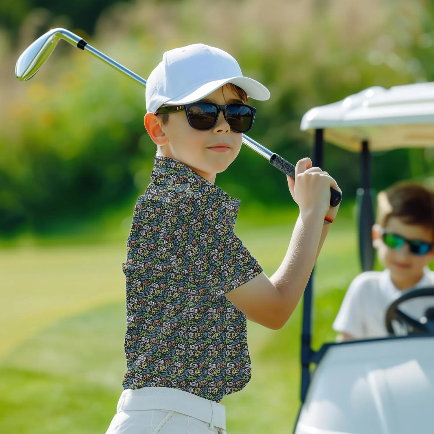 Boys Polo Shirt Short Sleeve Performance Dry Fit Stretch Funny Print Active Casual Collared Golf Shirts for Boy