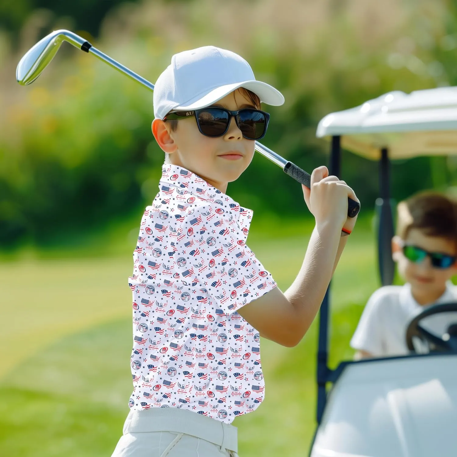Boys Polo Shirt Short Sleeve Performance Dry Fit Stretch Funny Print Active Casual Collared Golf Shirts for Boy