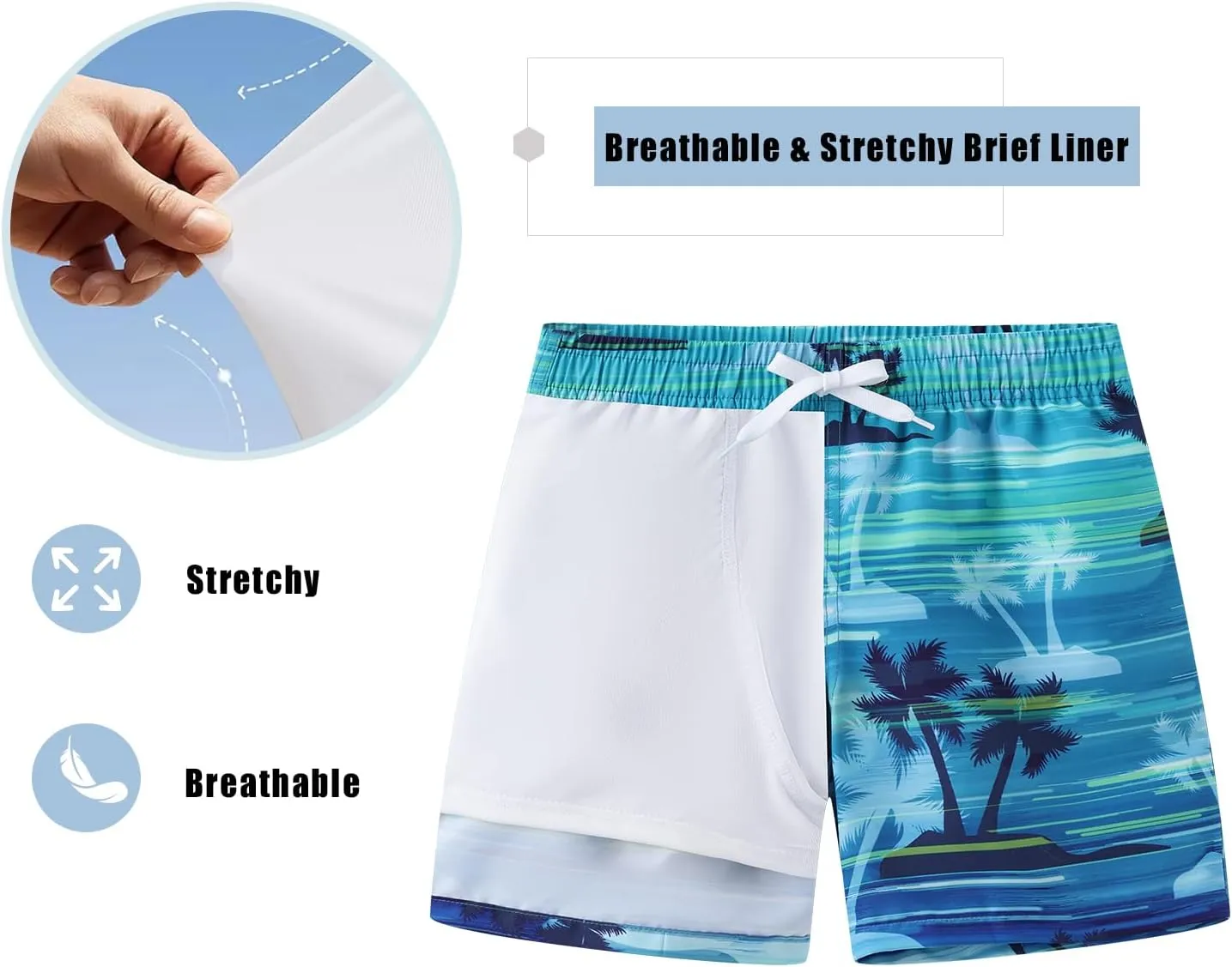 Boys Swim Trunks with Compression Liner for Kids Boys Quick Dry Board Shorts Beach Shorts Swimwear 3-16 Years