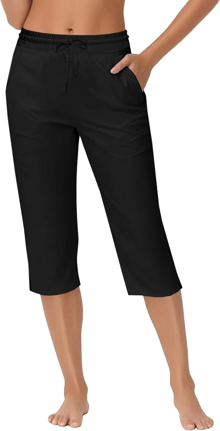 Deerose Women Capris Pants Quick Dry Beach Swimming Pants with Pockets