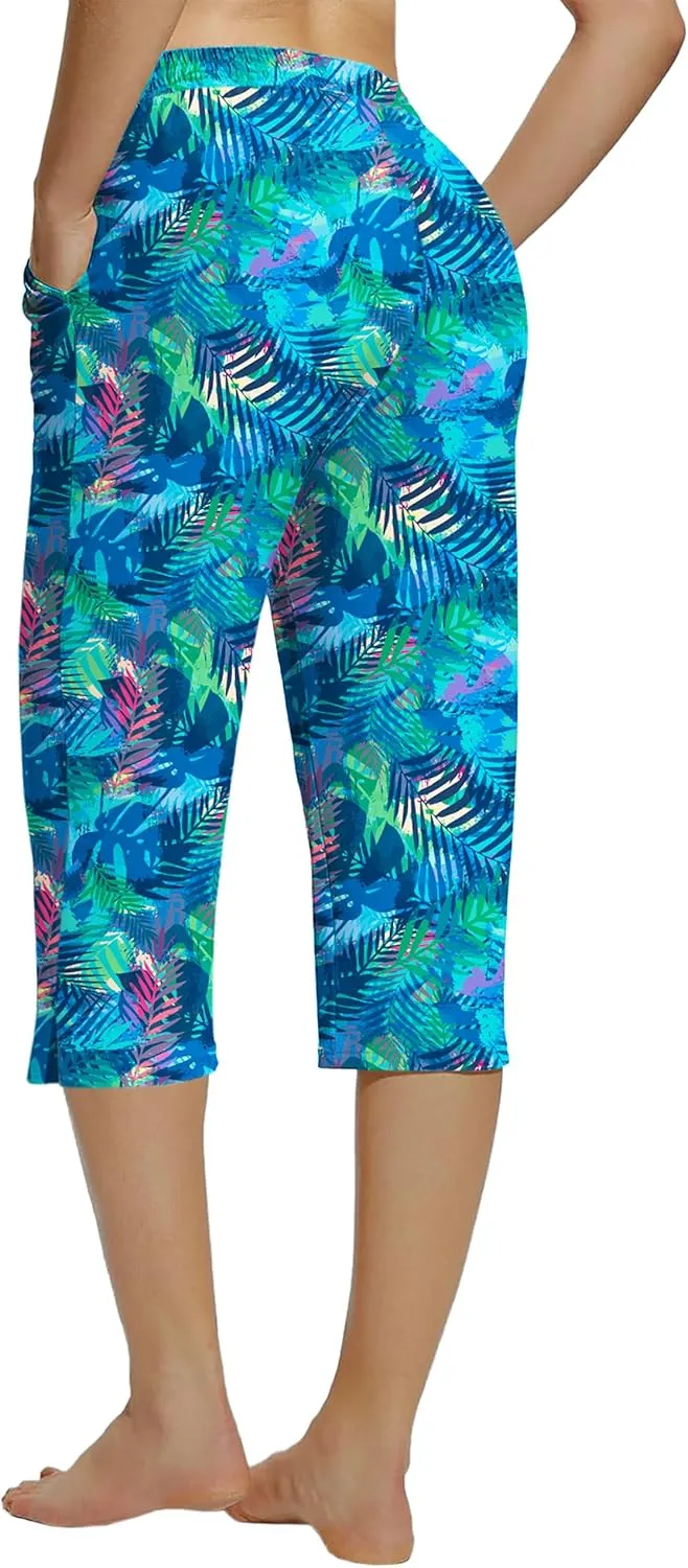 Deerose Women Capris Pants Quick Dry Beach Swimming Pants with Pockets
