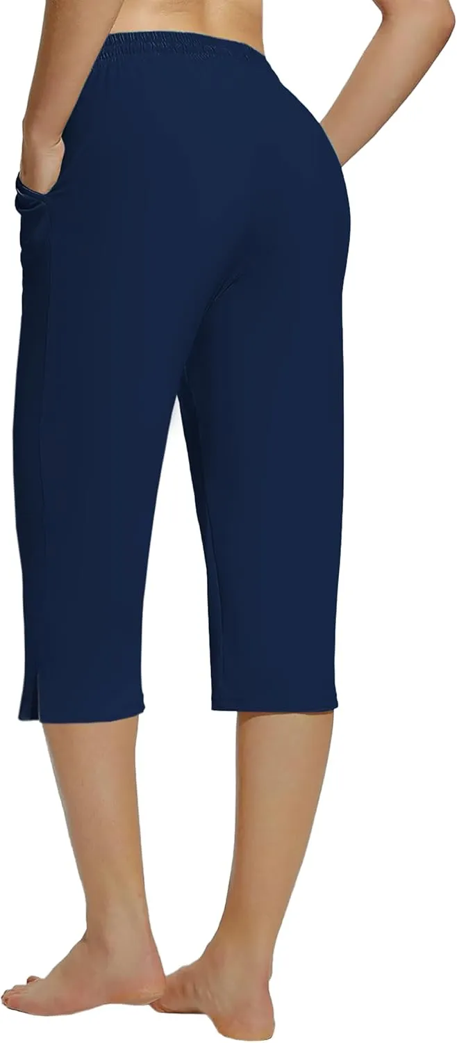 Deerose Women Capris Pants Quick Dry Beach Swimming Pants with Pockets
