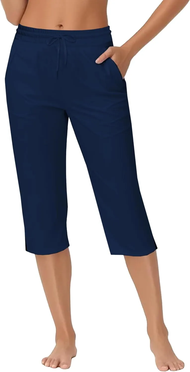 Deerose Women Capris Pants Quick Dry Beach Swimming Pants with Pockets
