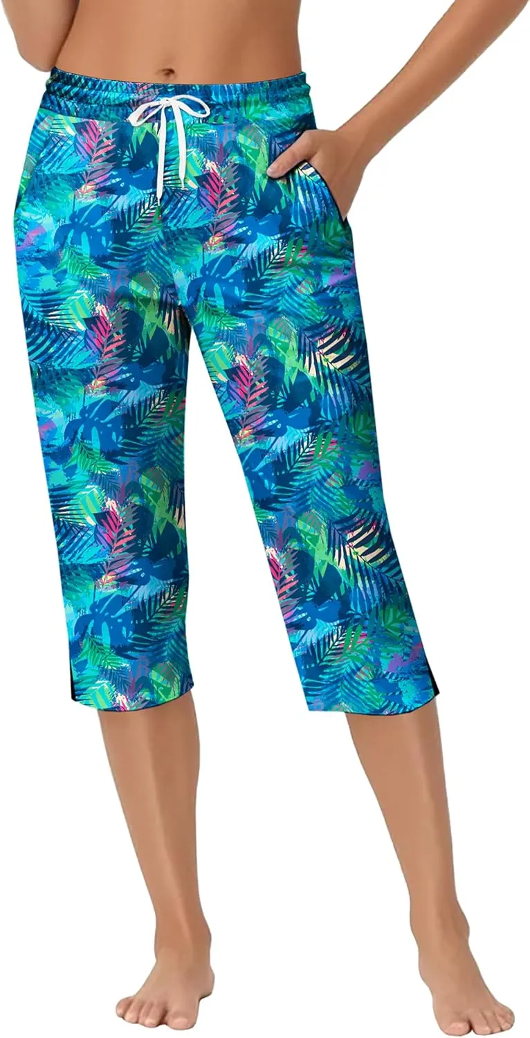 Deerose Women Capris Pants Quick Dry Beach Swimming Pants with Pockets