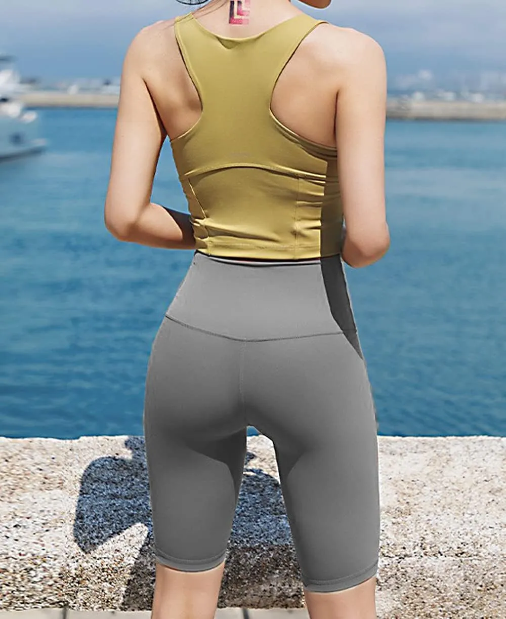 GROTEEN Biker Shorts Women with Pockets - 8'' High Waisted Tummy Control Yoga Workout Running Gym Spandex Shorts