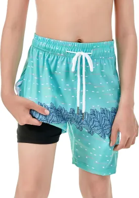 IRELIA Boys Swim Trunks with Boxer Brief Liner Compression Swimming Shorts Quick Dry Swimwear