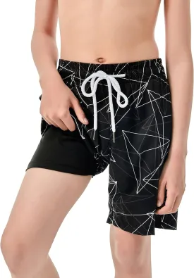 IRELIA Boys Swim Trunks with Boxer Brief Liner Compression Swimming Shorts Quick Dry Swimwear