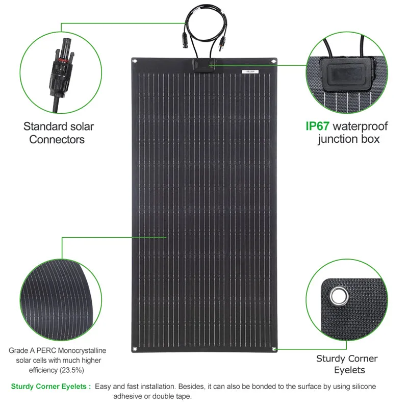 LensunSolar 100W 12V Flexible Solar Panel,Bendable up to 250°