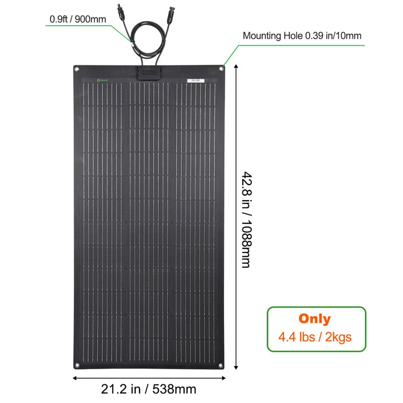 LensunSolar 100W 12V Flexible Solar Panel,Bendable up to 250°
