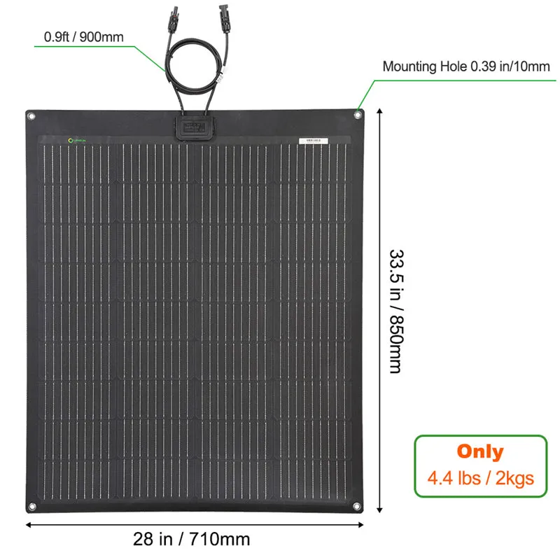 LensunSolar 100W Flexible Solar Panel, PERC 9BB Solar Cell
