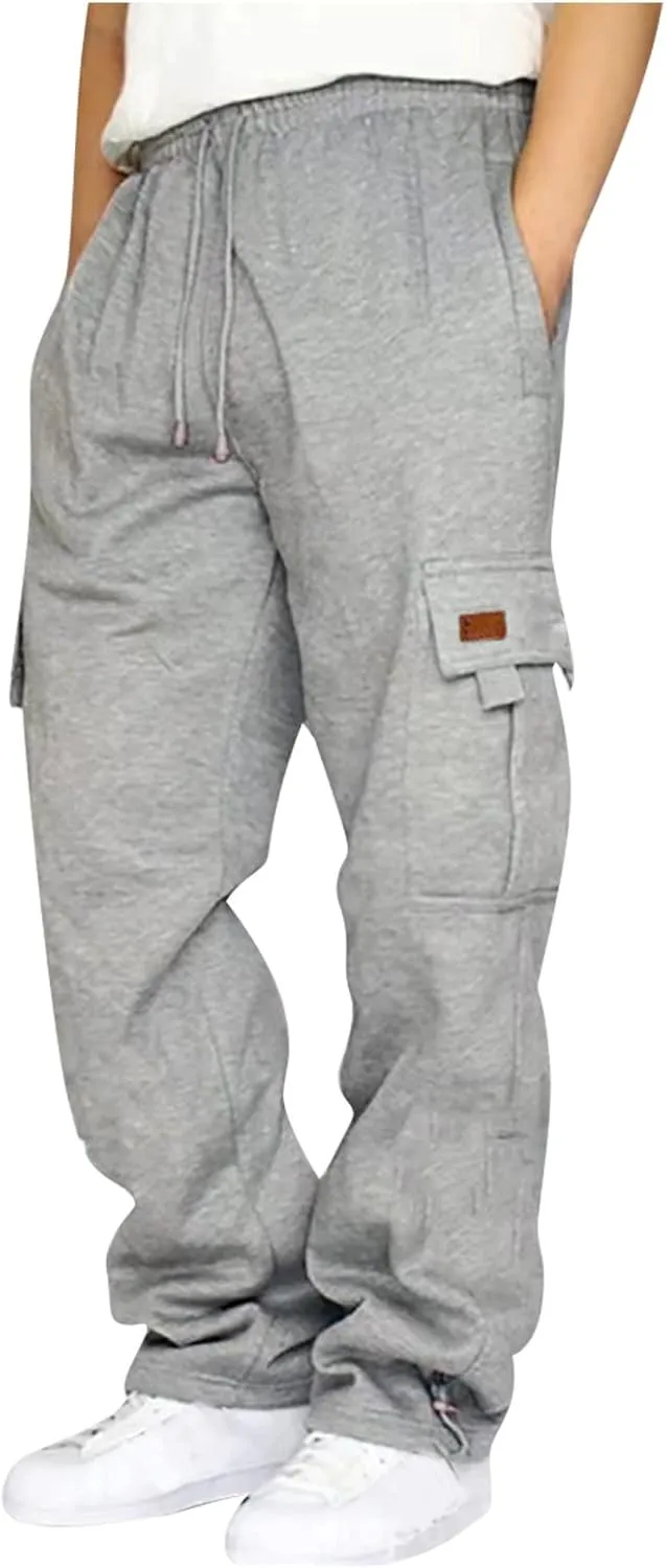 Mens Cargo Sweatpants Plus Size Baggy Jogger Sweatpants Drawstring Open Leg Big and Tall Workout Pants with Pockets