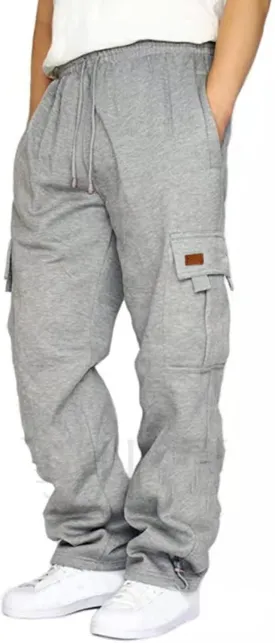 Mens Cargo Sweatpants Plus Size Baggy Jogger Sweatpants Drawstring Open Leg Big and Tall Workout Pants with Pockets