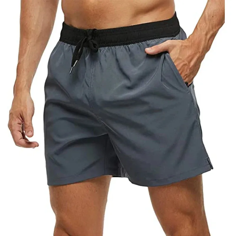 Mens Elastic Closure Quick Dry Zipper Pockets Mesh Lining Beach Shorts