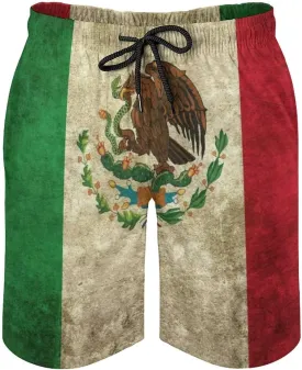 Men's Mexican Flag Board Shorts Summer Quick Dry Swim Trunks Swimwear