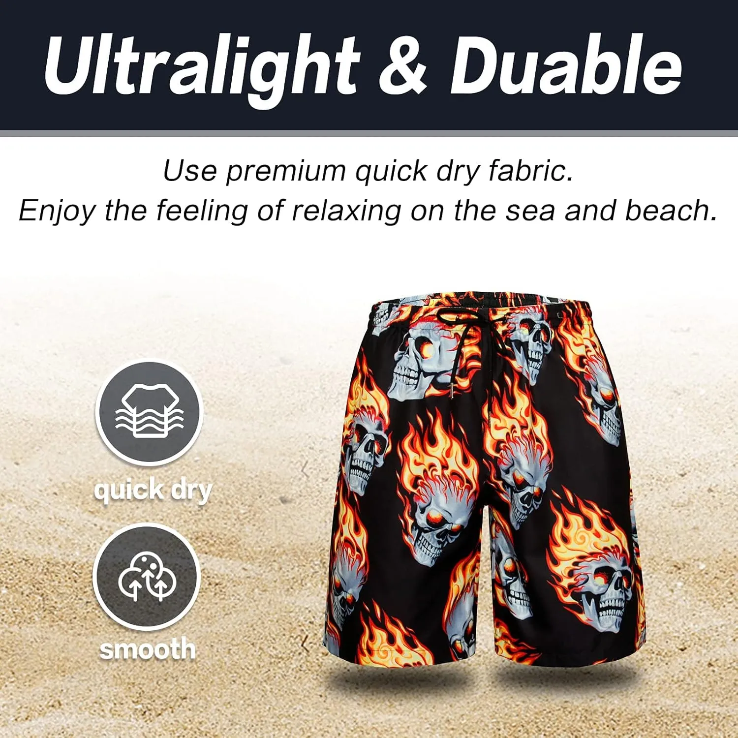 Men's Swim Trunks Quick Dry Shorts Beach Surf Printed Board Shorts Swimwear Bathing Suits with Pockets