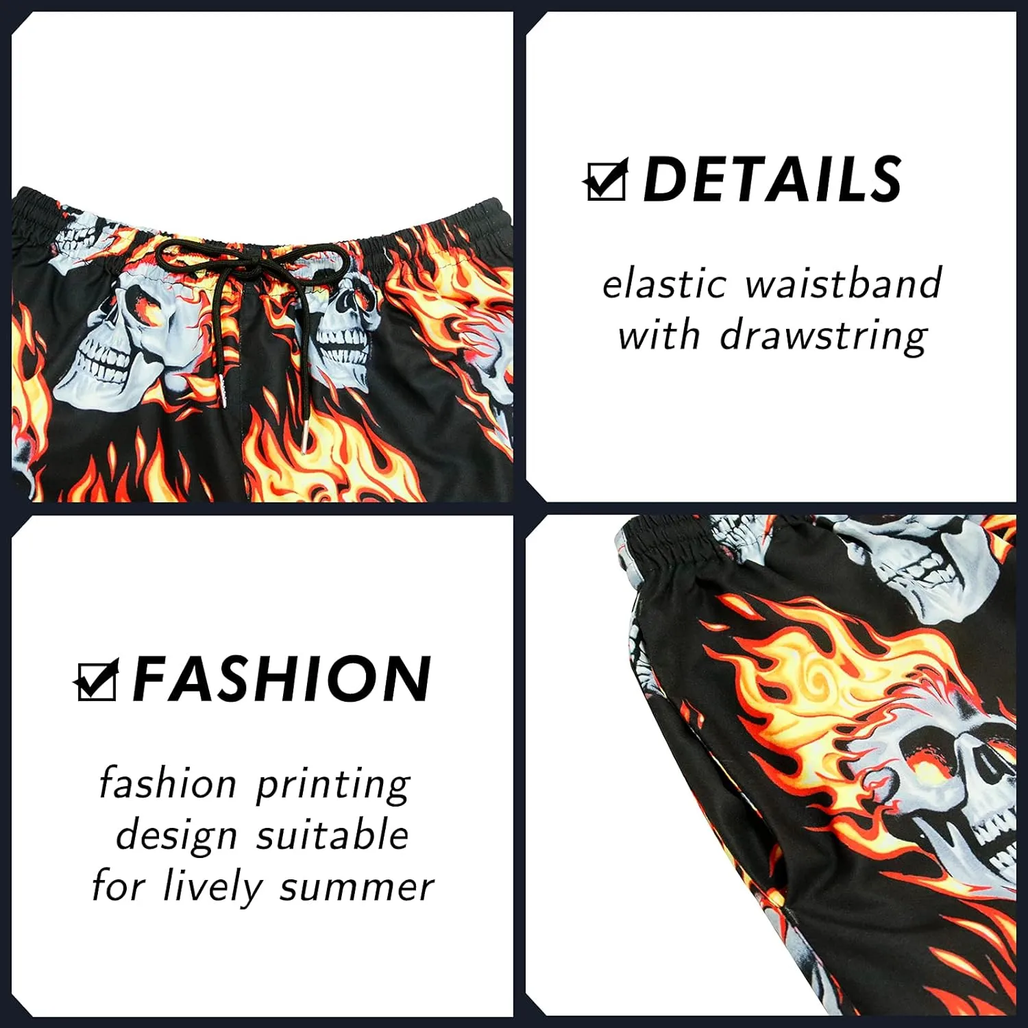 Men's Swim Trunks Quick Dry Shorts Beach Surf Printed Board Shorts Swimwear Bathing Suits with Pockets