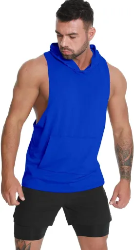 Men's Workout Hooded Tank Tops Sleeveless Gym Hoodie Shirt Bodybuilding Muscle Cut Off T Shirt