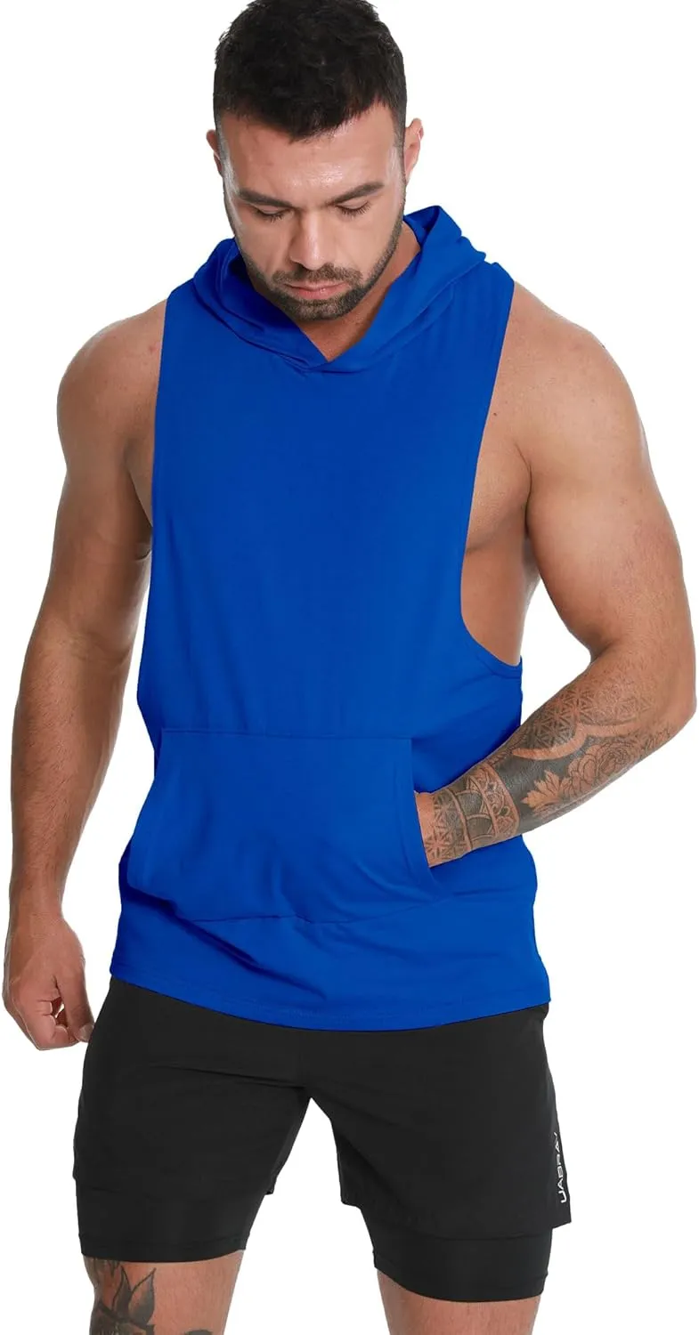 Men's Workout Hooded Tank Tops Sleeveless Gym Hoodie Shirt Bodybuilding Muscle Cut Off T Shirt