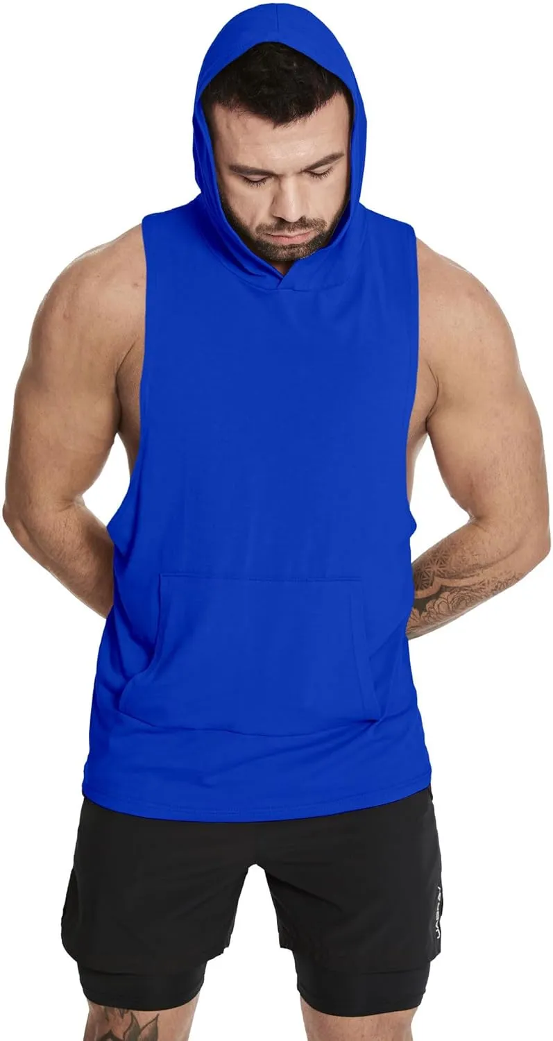 Men's Workout Hooded Tank Tops Sleeveless Gym Hoodie Shirt Bodybuilding Muscle Cut Off T Shirt