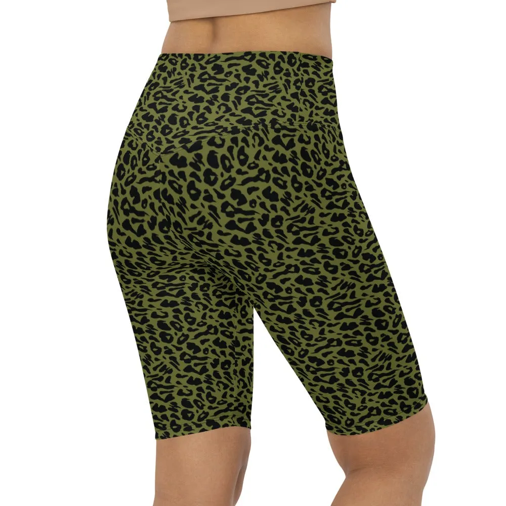 Olive Green Leopard Skin Bike Shorts