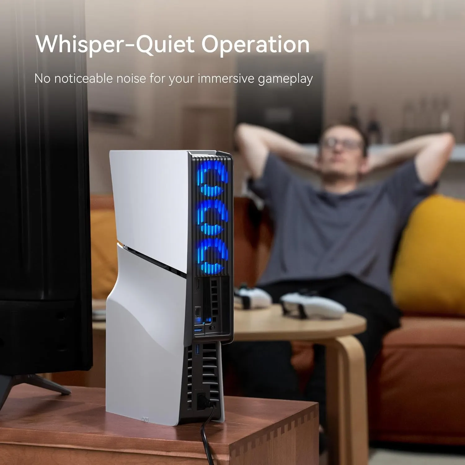 PS5 Slim Cooling Fan, KIWIHOME Efficient Cooling Accessories with 3 Fans, Quiet Cooler fan with Adjustable Speed, Smart Power On/Off, LED Light and USB3.0 Port for PS5 Slim Digital/Discs Edition