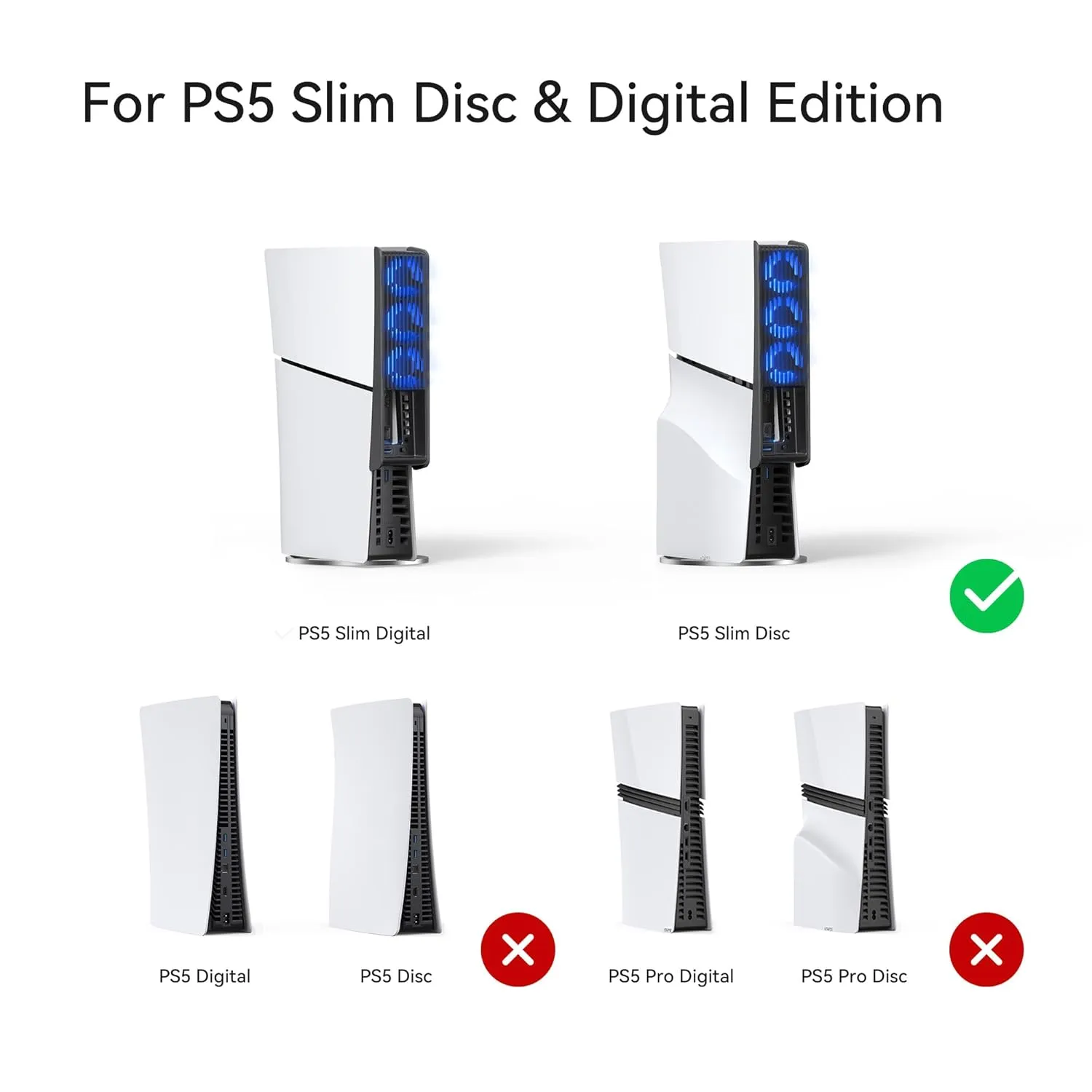 PS5 Slim Cooling Fan, KIWIHOME Efficient Cooling Accessories with 3 Fans, Quiet Cooler fan with Adjustable Speed, Smart Power On/Off, LED Light and USB3.0 Port for PS5 Slim Digital/Discs Edition