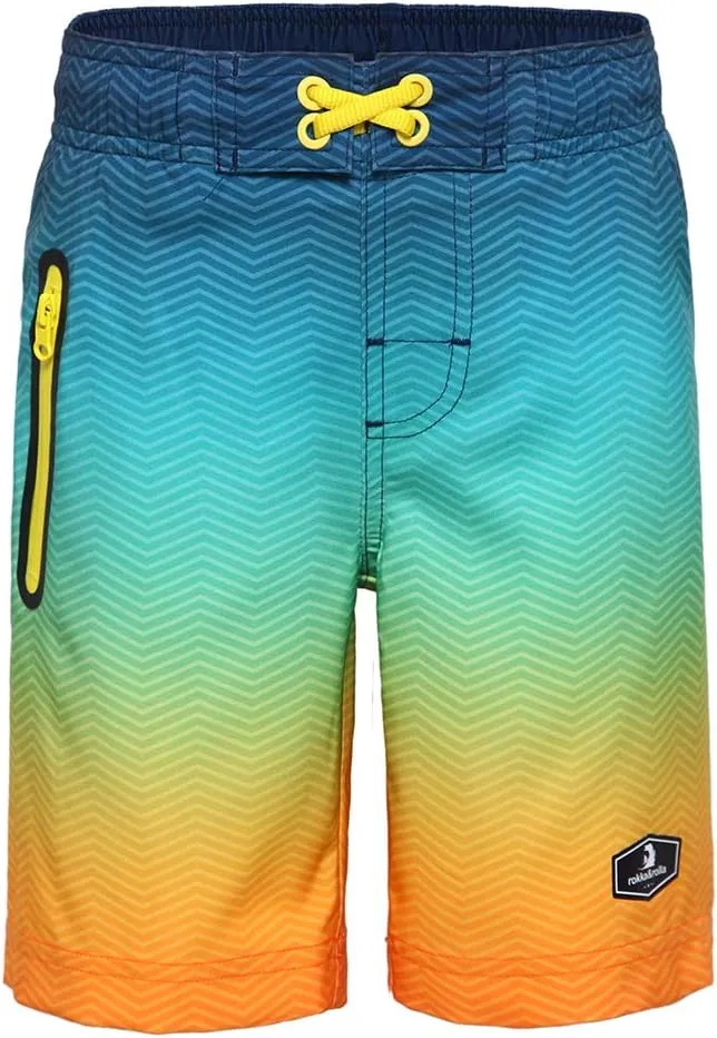 Rokka&Rolla Boys' 4-Way Stretch Swim Trunks Board Shorts Bathing Suit Swimwear with Mesh Lining, UPF 50 