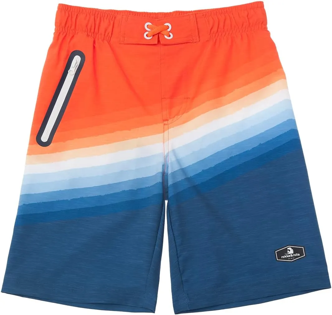 Rokka&Rolla Boys' 4-Way Stretch Swim Trunks Board Shorts Bathing Suit Swimwear with Mesh Lining, UPF 50 
