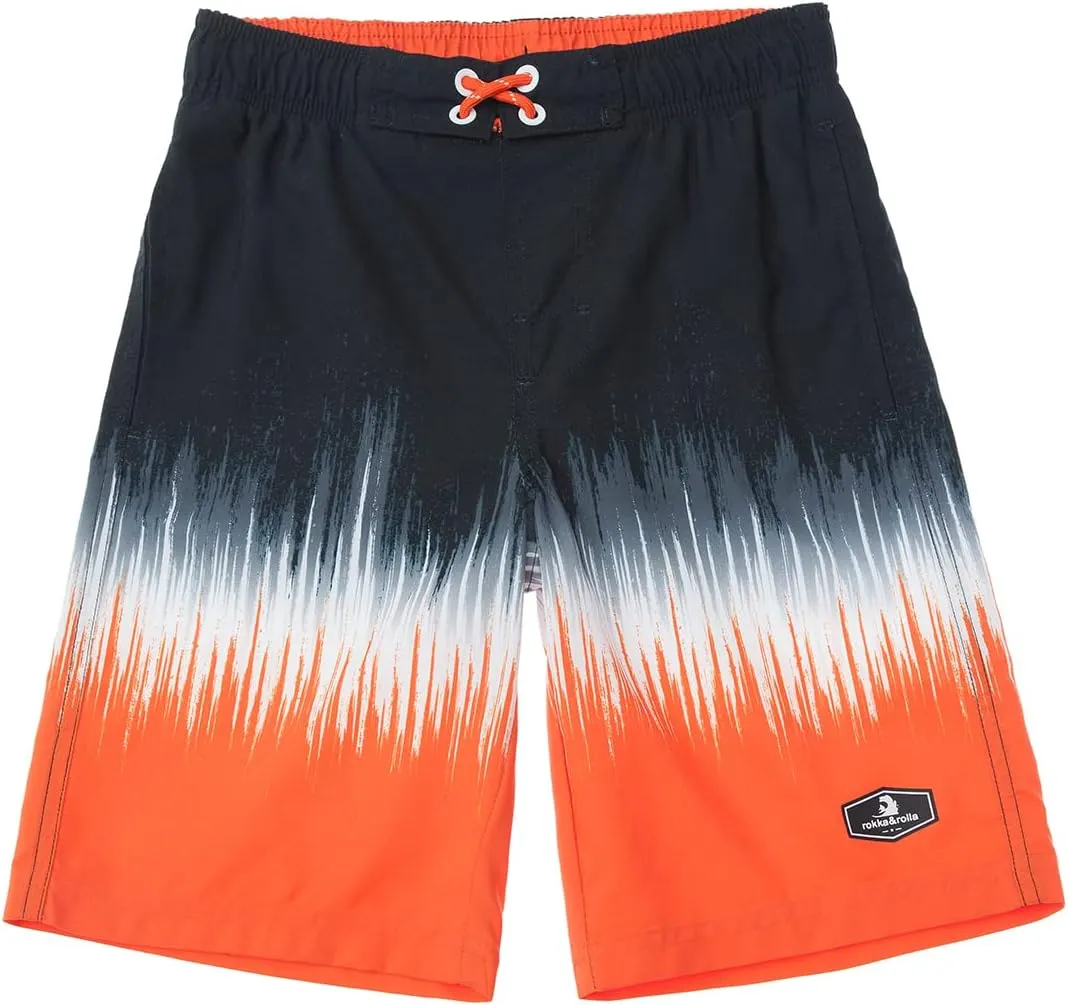 Rokka&Rolla Boys' Swim Trunks UPF 50  Quick Dry Bathing Suit Swimwear Beach Shorts with Mesh Lining