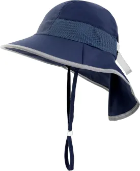 Sun Protection UPF 50  Kids Wide Brim Neck Flap Adjustable Safari Sun Hat