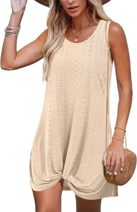 Swimsuit Coverup for Women 2025 Bathing Suit Beach Vacation Clothes for Women Crew Neck Twisted Summer Dress
