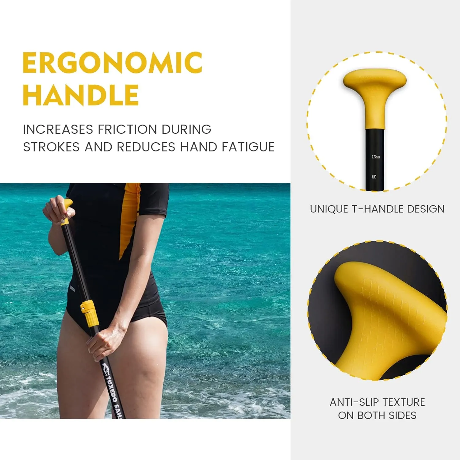 Tuxedo Sailor SUP Paddle - 3 Piece Adjustable Stand Up Paddle Board Paddle - Lightweight & Floating Paddle Board Oar - Durable and Packable, Reinforced Nylon Blades - Efficient Stroke