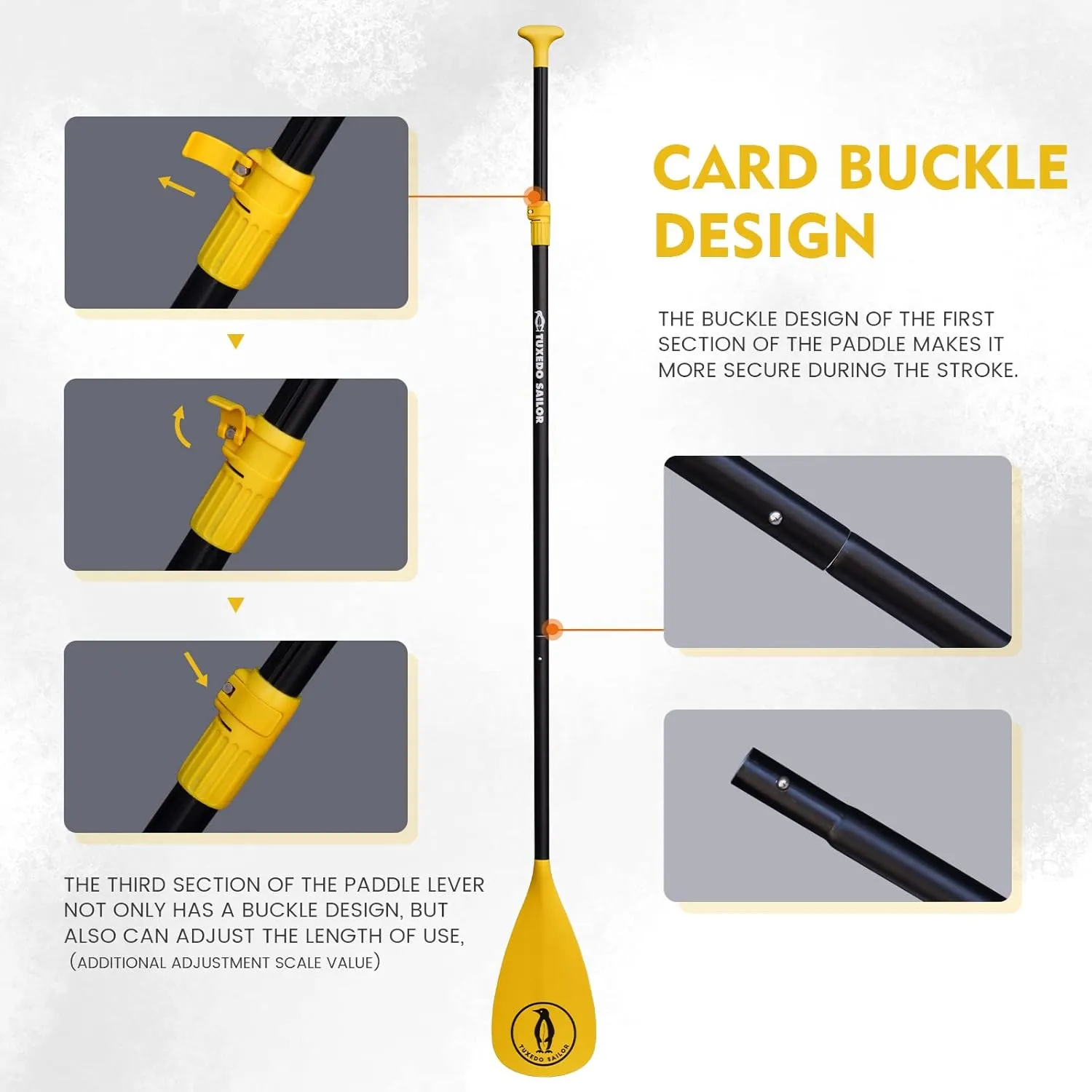 Tuxedo Sailor SUP Paddle - 3 Piece Adjustable Stand Up Paddle Board Paddle - Lightweight & Floating Paddle Board Oar - Durable and Packable, Reinforced Nylon Blades - Efficient Stroke