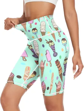 VKPSCHJ Women's Biker Shorts with Pocket High Waisted Yoga Workout Gym Running Shorts,Colorful Spiral Tummy Control Pants