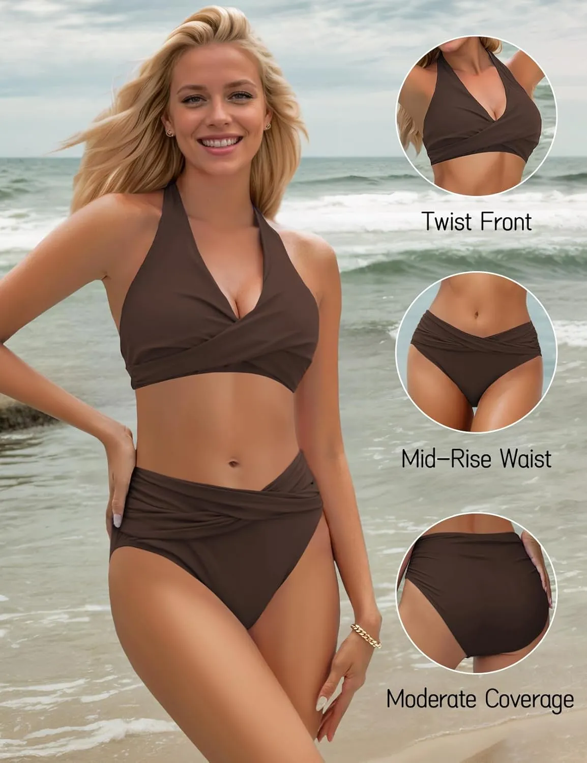 Women's Bikini Sets Twist Front Two Piece Swimsuit Halter Bathing Suit