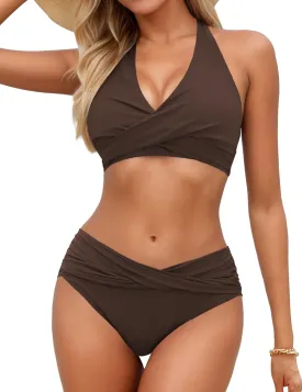 Women's Bikini Sets Twist Front Two Piece Swimsuit Halter Bathing Suit
