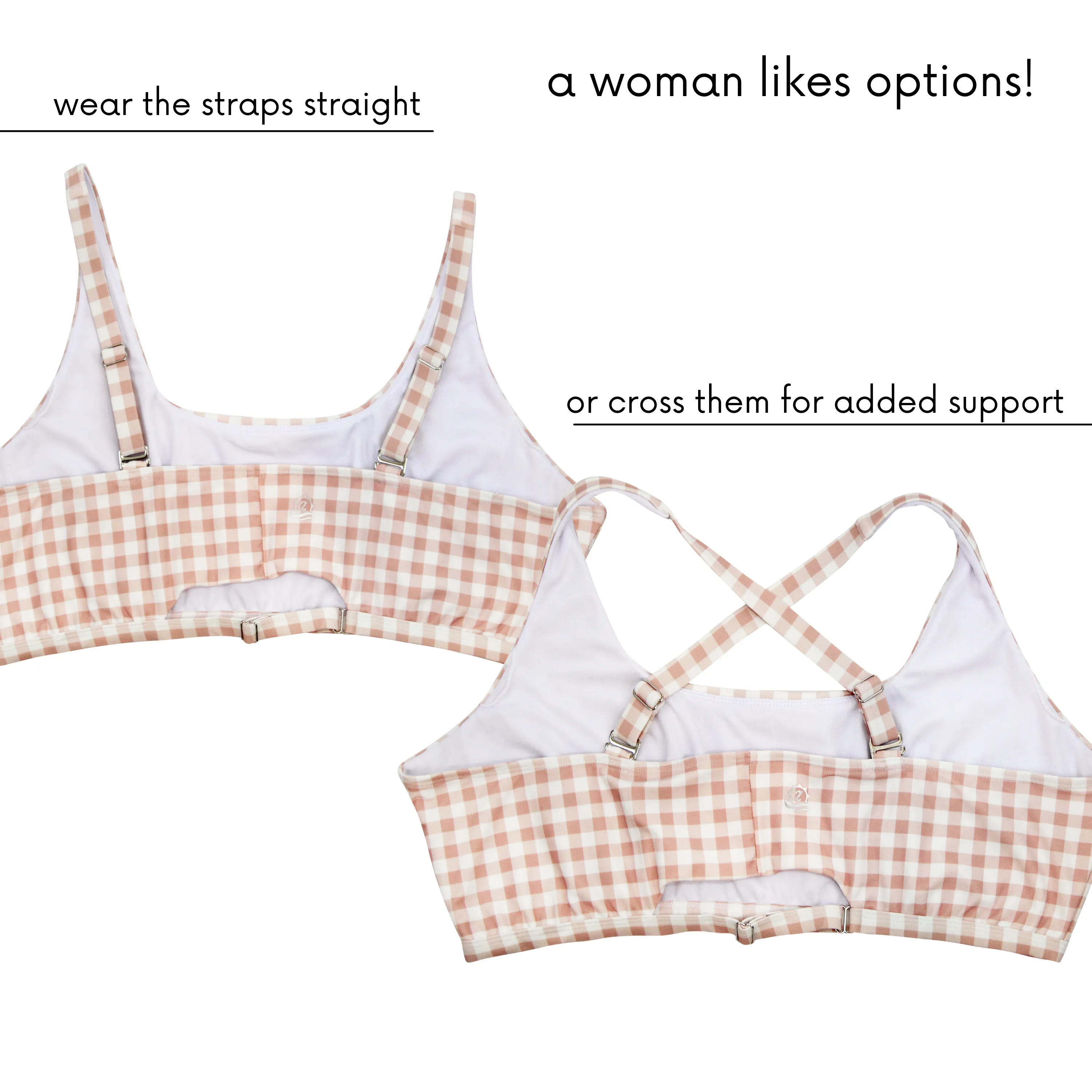 Women's Scoop Neck Bikini Top Plus Size | "Pink Gingham"