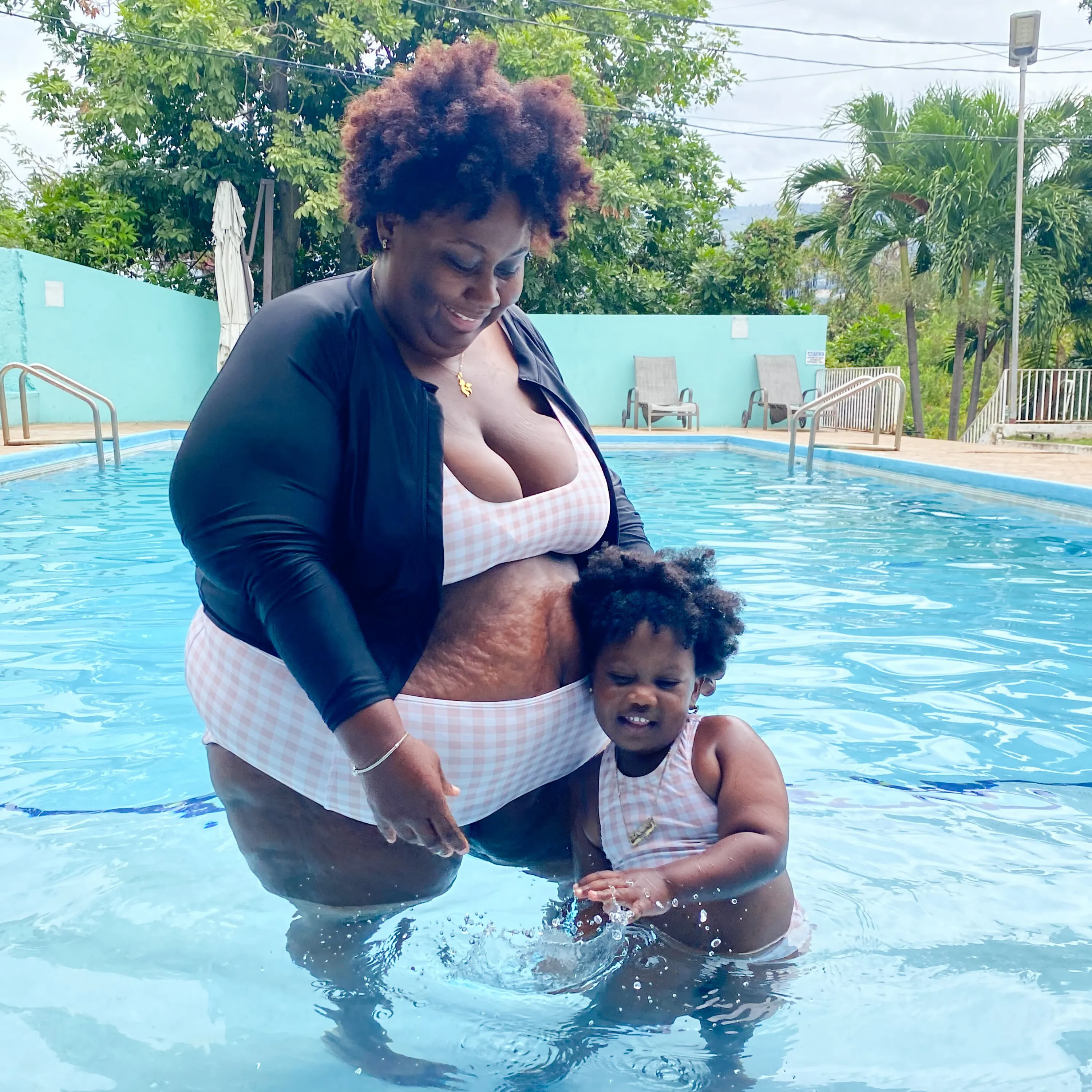 Women's Scoop Neck Bikini Top Plus Size | "Pink Gingham"