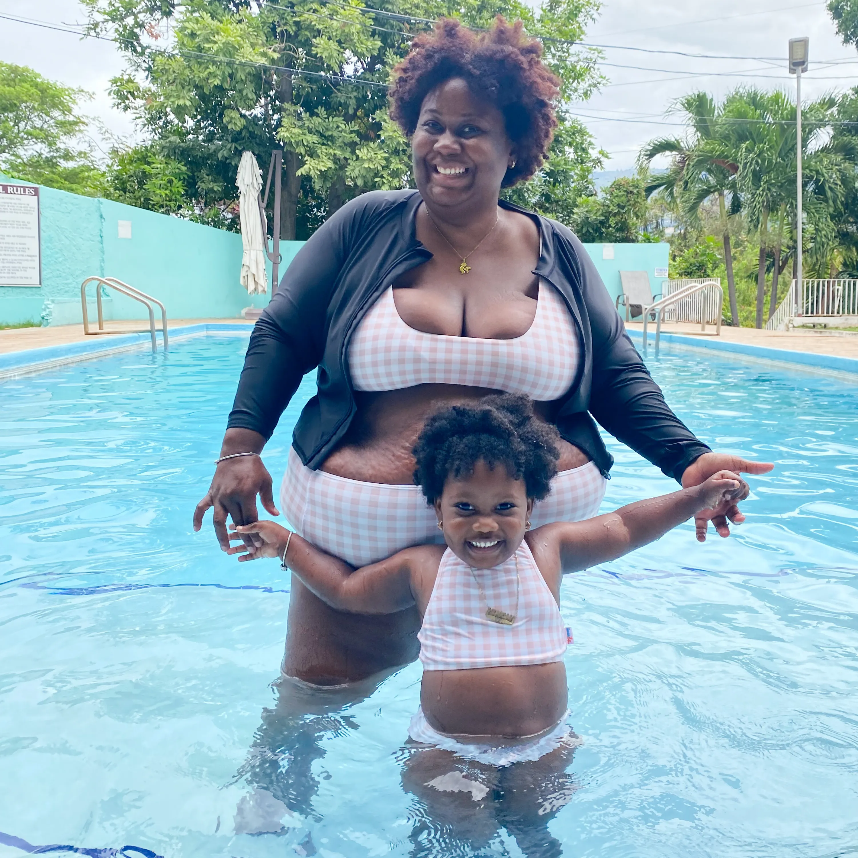Women's Scoop Neck Bikini Top Plus Size | "Pink Gingham"